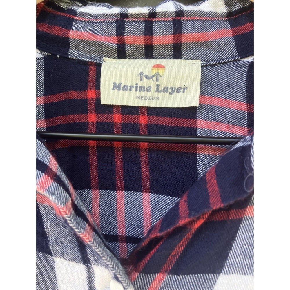 Marine Layer Anita Plaid Shirt M Medium Lightweight Flannel Rayon Soft Button Up - Picture 2 of 6